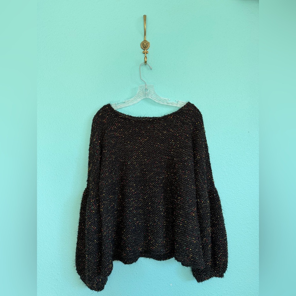 Anthropologie Blue Tassel Balloon Sleeve Sweater, Black/Multi - Picture 6 of 6
